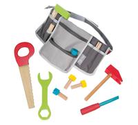 roba Ceinture à Outils Ajustable pour Enfant - 11 Pièces en Bois - Scie + Marteau et Autres - Jouet de Construction Coloré