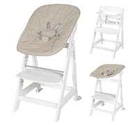 ROBA Chaise Haute Évolutive Born Up 2 en 1 + Transat Inclinable - Greyish matelassé - Dès la Naissance - Bois Blanc
