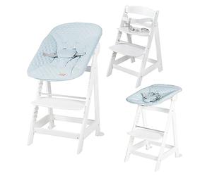 roba Chaise Haute Évolutive en Bois Born Up 2en1 + Transat Inclinable roba Style Bleu Clair - dès Naissance - Hauteur Réglable - Nettoyable Facilement - Blanc