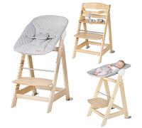 roba Chaise Haute Évolutive en Bois Born Up 2en1 + Transat Inclinable roba Style Gris Argenté - dès Naissance - Hauteur Réglable - Nettoyable Facilement - Naturel