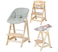 roba Chaise Haute Évolutive en Bois Born Up 2en1 + Transat Inclinable roba Style Vert Givré - dès Naissance - Hauteur Réglable - Nettoyable Facilement - Naturel
