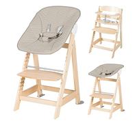 roba Chaise Haute Évolutive en Bois Naturel Born Up 2 en 1 + Transat Inclinable Greyish Matelassé - Cuir Imperméable - Hauteur Réglable - dès Naissance jusqu'à 70 kg