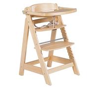 roba Chaise Haute Évolutive en Bois Sit Up Click et Fun + Plateau Repas Détachable - Hauteur Réglable - 6 Mois jusqu'à 70 kg - Naturel