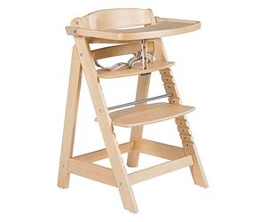 roba Chaise Haute Évolutive en Bois Sit Up Click et Fun + Plateau Repas Détachable - Hauteur Réglable - 6 Mois jusqu'à 70 kg - Naturel