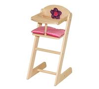 roba Chaise Haute pour Poupon et Poupée Happy Fee en Bois Naturel + Coussin Rose et Fleur à Câliner - avec Plateau Repas - Hauteur 56 cm - dès 3 Ans