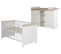 roba Chambre Bébé Duo Felicia - Lit Évolutif 70 x 140 cm + Commode à Langer Large - Poignées Métalliques - Surface Blanche - Décor Bois