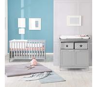 roba Chambre Bébé Duo Hamburg - Lit Cododo 60 x 120 cm + Commode à Langer 2 Portes + 2 Boites de Rangement en Toile - Gris