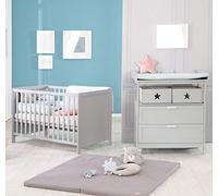 roba Chambre Bébé Duo Hamburg - Lit Cododo 60 x 120 cm + Commode à Langer 2 Tiroirs + 2 Boites de Rangement en Toile - Gris