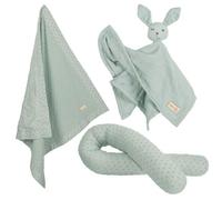 ROBA Coffret Bébé Lil Planet - 3 PCS - 1 Coussin Traversin + 1 Couverture + 1 Doudou - Cadeau de Naissance - Vert Givré