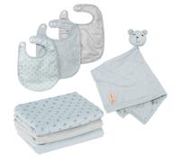 Roba Coffret Bébé Lil Planet - 7 Pcs - 3 Bavoirs + 1 Doudou + 3 Langes - Cadeau De Naissance - Bleu Clair / Gris