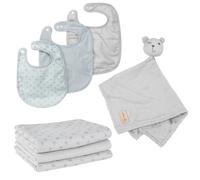 Roba Coffret Bébé Lil Planet - 7 Pcs - 3 Bavoirs + 1 Doudou + 3 Langes - Cadeau De Naissance - Gris Argenté / Bleu