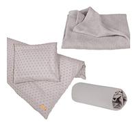 roba Coffret Cadeau Bébé Lil Planet 4 pcs : 1 Housse de Couette + 1 Taie Oreiller + Drap Housse + Couverture - Certifié GOTS et OEKO-TEX - Gris Argenté