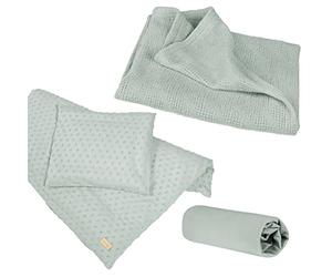 roba Coffret Cadeau Bébé Lil Planet 4 pcs : 1 Housse de Couette + 1 Taie Oreiller + Drap Housse + Couverture - Certifié GOTS et OEKO-TEX - Vert Givré