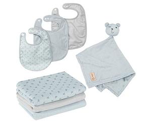 roba Coffret Cadeau Naissance Garçon Lil Planet 7 pcs : 3 Bavoirs + 1 Serviette Doudou + 3 Couches Lavables - Certifié GOTS et OEKO-TEX - Bleu Clair