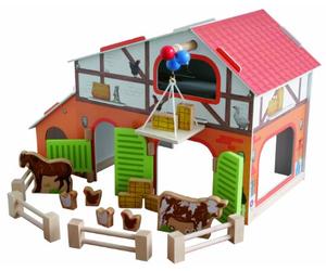 roba Coffret "Farm" avec Grange Étable Clôture et 6 Animaux de Ferme en Bois - Jeu de Société pour Enfant dès 3 Ans