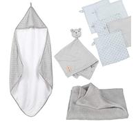 roba Coffret Sortie de Bain Bébé Lil Planet - 1 Cape de Bain + 5 Gants de Toilette + 1 Serviette Doudou + 1 Couverture - Certifié GOTS et OEKO-TEX - Gris Argenté