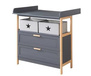 roba Commode à Langer Berlin en Bois de Bambou - 2 Tiroirs et 1 Compartiment - 2 Boîtes en Toile et Fixation Murale Incluse - Plan Amovible pour Transition en Commode Simple - Anthracite
