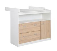 Commode à Langer ROBA Gabriella - 2 Tiroirs, 1 Porte, 1 Compartiment Ouvert - Blanc et Aspect Bois Chêne Sonoma