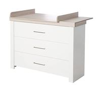 roba Commode à Langer Lucy - 3 Tiroirs à Fermeture Amortie - Poignées Métalliques - Blanc - Décor Bois