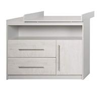 roba Commode à Langer "Maren 2" avec Plan Amovible - 2 Tiroirs 1 Porte et 1 Compartiment - Fermeture Douce - Gris Clair/Chêne Blanchi