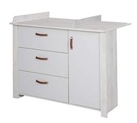 Commode à Langer ROBA Mila - 3 Tiroirs + 1 Porte - Poignées en Similicuir - Gris Clair / Chêne Blanchi