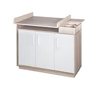 roba Commode à langer "Olaf" avec Plan Amovible - Compartiments et 3 portes à Fermeture Douce - Blanc/Décor Bois ( Luna Elm)