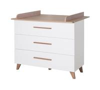 Roba Commode à langer Ole – Évolutive, 3 tiroirs à extension totale – Blanc/Chêne foncé