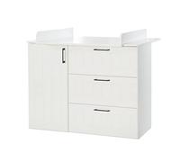 roba Commode Bébé Sylt Large - avec Plan à Langer Amovible - Décorations Fraisées - Poignées Métalliques Noires - Bois Blanc
