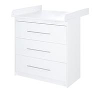 roba Commode Étroite Maren + Plan à Langer Amovible - 3 Tiroirs - Poignées Métalliques - Bois Blanc