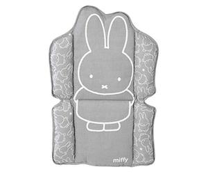 roba Coussin de Chaise Haute Combinée miffy® - Facile à Nettoyer et Lavable - Réducteur de Siège Confortable avec Rubans - dès 6 Mois - Imprimé Lapin - Gris / Blanc