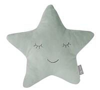 Roba Coussin décoratif roba Style étoile – 32×28 cm – peluche brodée visage souriant – Vert Givré