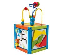roba Cube d'Activités Labyrinthe en Bois - 5 Faces de jeux différentes - Jeu pour Apprendre l'Horloge, les Formes et les Couleurs