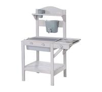 roba Cuisine Extérieure Compacte pour Enfants en Bois Massif - avec Gril, Évier en Plastique, Réservoir à Eau et Accessoires - Idéale de 18 Mois à 8 Ans - Gris Clair