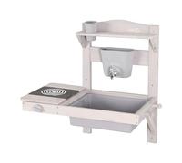 roba Cuisine Extérieure Murale pour Enfants avec Évier, Plaque de Cuisson, Réservoir à Eau et Accessoires - Mini-Cuisine à Suspendre en Bois Massif Lasuré Gris