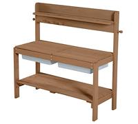 roba Cuisine Sable et Eau en Bois Massif Fun + 2 Bacs en Plastique et 2 Couvercles Amovibles - de 18 Mois à 8 Ans - Table Boue pour Jeux d'Extérieur - Lasuré Teck