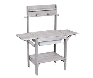 roba Cuisine Sable et Eau en Bois Massif Midi + Bac en Plastique avec son Couvercle Amovible - de 18 Mois à 8 Ans - Table Boue pour Jeux d'Extérieur - Lasuré Gris