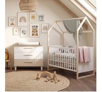 ROBA Ensemble Chambre Bébé 'Noah' Duo - Lit Cabane 70x140 + Commode à Langer - Blanc / Chêne Tristan