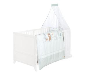roba Ensemble Complet de Lit Bébé Woodland Buddies - Lit Évolutif 70 x 140 en Bois + Matelas, Linge de Lit, Baldaquin et Support de Baldaquin - À Partir de 6 Mois - Blanc