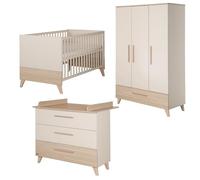 roba Ensemble de 3 pièces pour chambre d'enfant Sidney - Lit bébé 70 x 140 cm convertible + commode à langer avec 3 tiroirs + armoire pour enfant - Poignées et pieds en bois massif - Cachemire/chêne