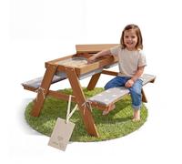 roba Ensemble de Jardin Enfant Outdoor+ avec 2 Bacs de Jeu & Coussins d’Assise - Table Sable/Eau - Bois Massif - Aspect Teck