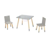 Roba Ensemble table et 2 chaises enfants – pieds bois massif, filet rangement – Gris/Naturel