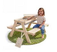 roba Ensemble de sièges pour enfants "PLAY for 4" - Outdoor+ - Avec bacs de jeu - Ensemble en bois massif et table à boue - Naturel