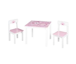 roba Ensemble Table + 2 Chaises Enfants Krone - Motif Princesse et Couronne - Ensemble de Meubles - Rose / Blanc