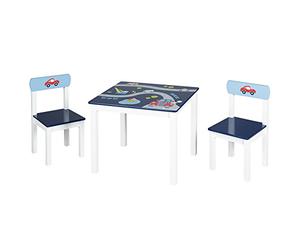 roba Ensemble Table + 2 Chaises Enfants Rennfahrer - Motif Véhicules - Ensemble de Meubles - Blanc / Bleu, Petit