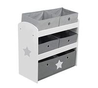 roba Étagère pour Jouets Enfant en Bois Stars - 5 Paniers en Tissu Amovibles - Meuble de Rangement pour les Jouets - 64 x 30 x 60 cm - Motif Étoile / Gris