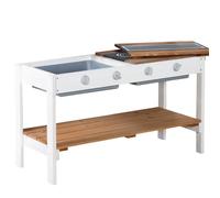 roba Extension cuisine de jeu - Cuisine extérieure blanche-brun avec BBQ & plaques de cuisson - Pour maisonnette dès 18 mois - Bois - Résistant aux intempéries