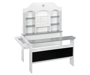 roba Grande Marchande Enfant en Bois 'Candy Shop' - Épicerie à Étagères et 6 Tiroirs Stand avec 2 Comptoirs - À Partir de 3 Ans - Blanc/Gris