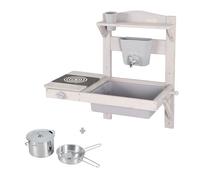 ROBA Jeu Cuisine Enfant à Suspendre pour Extérieur avec Bac Amovible - Jouet d'Imitation avec Accessoires - Bois Massif Gris gris TU