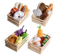 roba Jouets Fruits et Légumes en Peluche - 16 Pièces d'Aliments pour Marchande et Cuisine Enfant + 4 Paniers en Bois, Ensembles Alimentaires