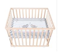 Roba Parc bébé sur roulettes Jumbotwins - Réglable, tapis inclus, bois naturel, motif éléphant